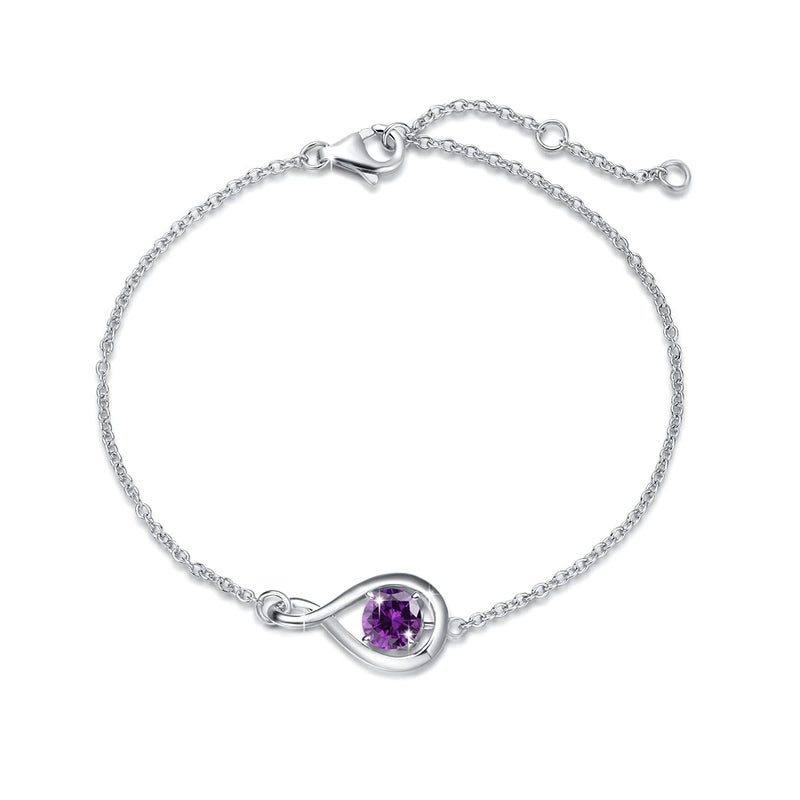 FANCIME Amethyst Bracelet February Birthstone for Women 925 Sterling Silver Infinity Link Bracelet Purple Gemstone Fine Jewelry Birthday Anniversary Graduation Gifts for Her Mom - Image 1